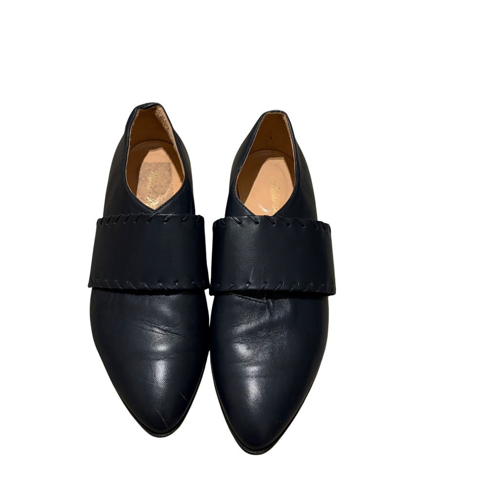 Brooks Brothers Navy Leather Whipstitch Pointed Toe Loafers Italy 8.5